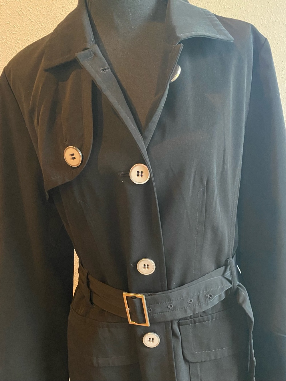 New York and Company Mid-Length Belted Trench Rain Coat Black M